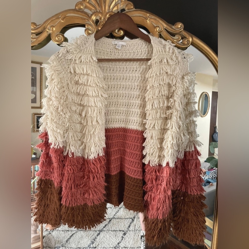 Cato Est. 1946 Color Block Knit Cardigan - Cream, Coral, and Brown